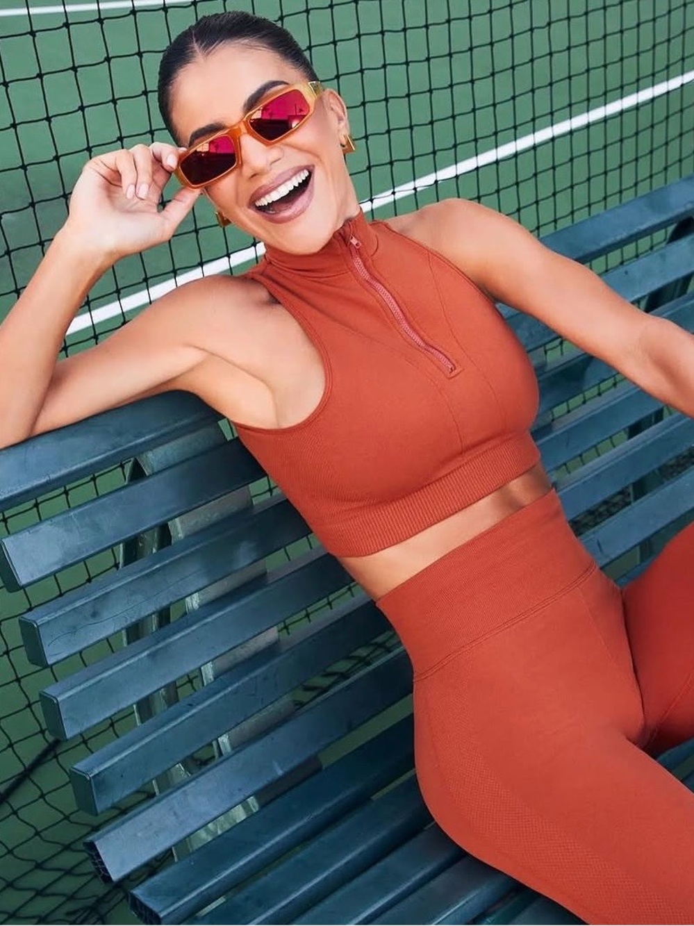 Camila Coelho Sport Crop Top and Legging Activewear Set Russet Size XXS/XS